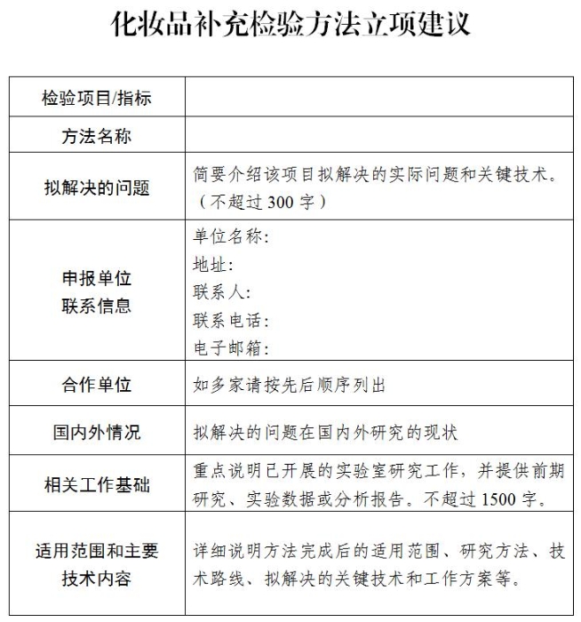 化妝品補充檢驗方法立項建議